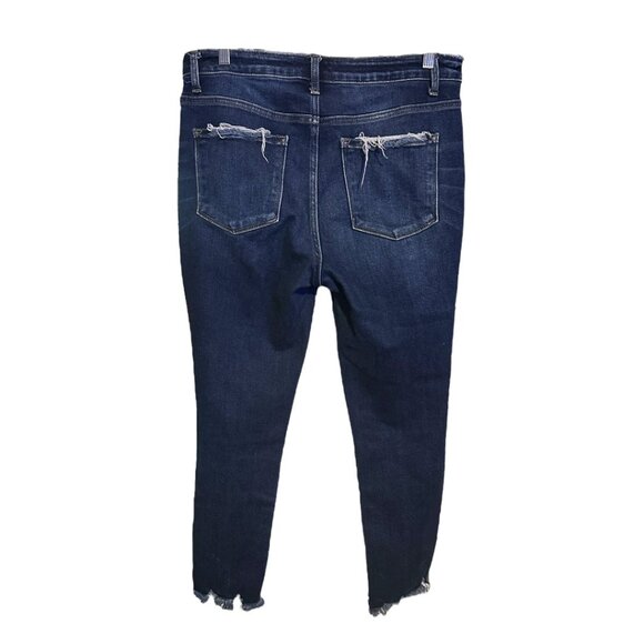 Flying Monkey High Rise Side Slit Frayed Hem Ankle Skinny Dark Wash Jeans - Picture 5 of 8